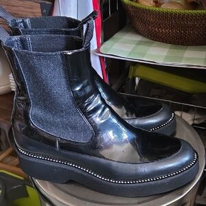 Glossy Black Ankle Boots with Studded Detail